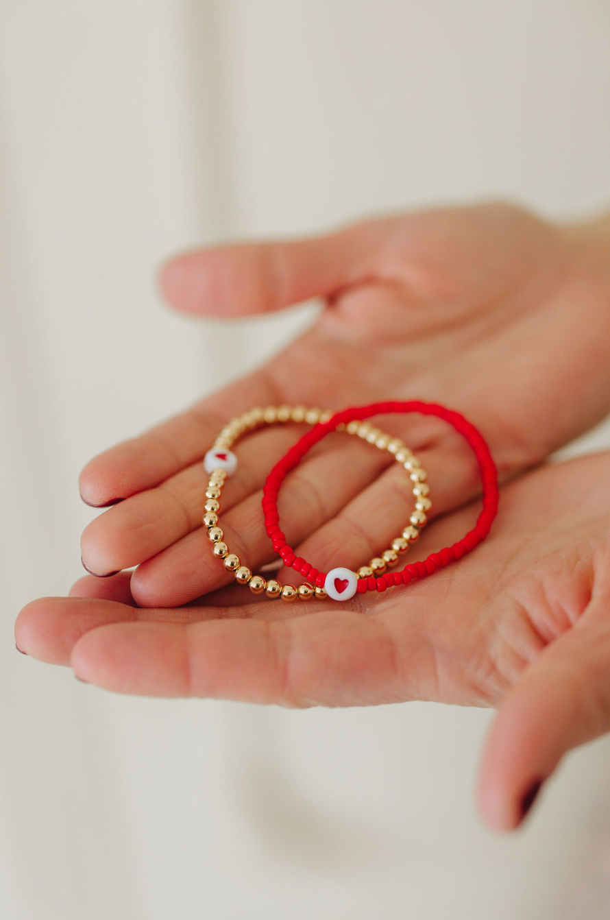 Heart Bracelet - Red Beads