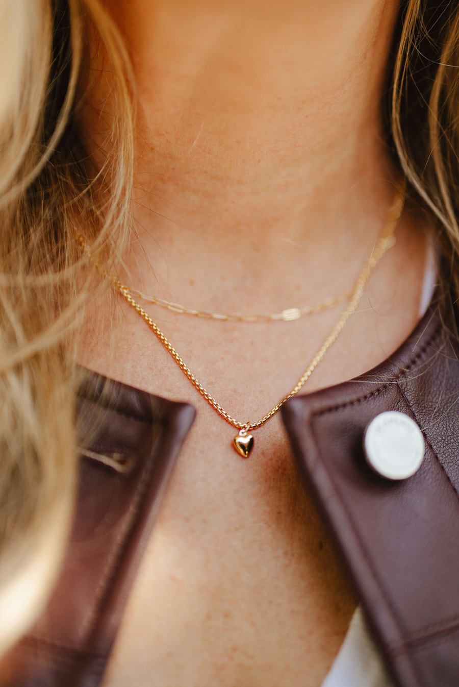 Round Box Chain with Heart Charm Necklace